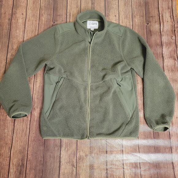 Cuts Mens Jacket XL Green Polartec Full Zip Sherpa Zip Pockets - Picture 1 of 12